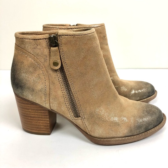 Sofft Shoes Sofft Tan Gold Black Shimmer Ankle Side Zip Booties